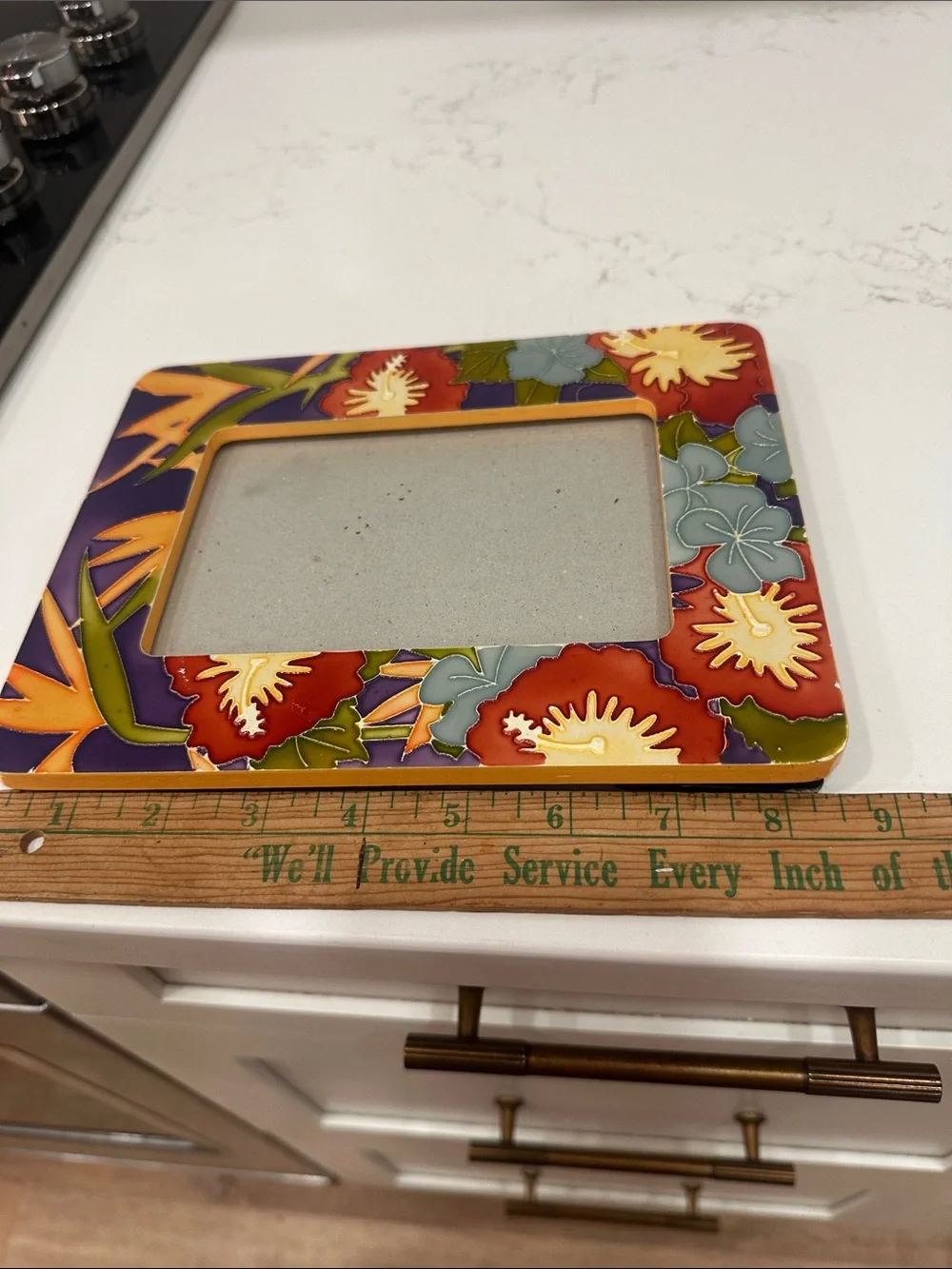 Colorful Floral Ceramic Photo Frame - Purple, Red & Yellow